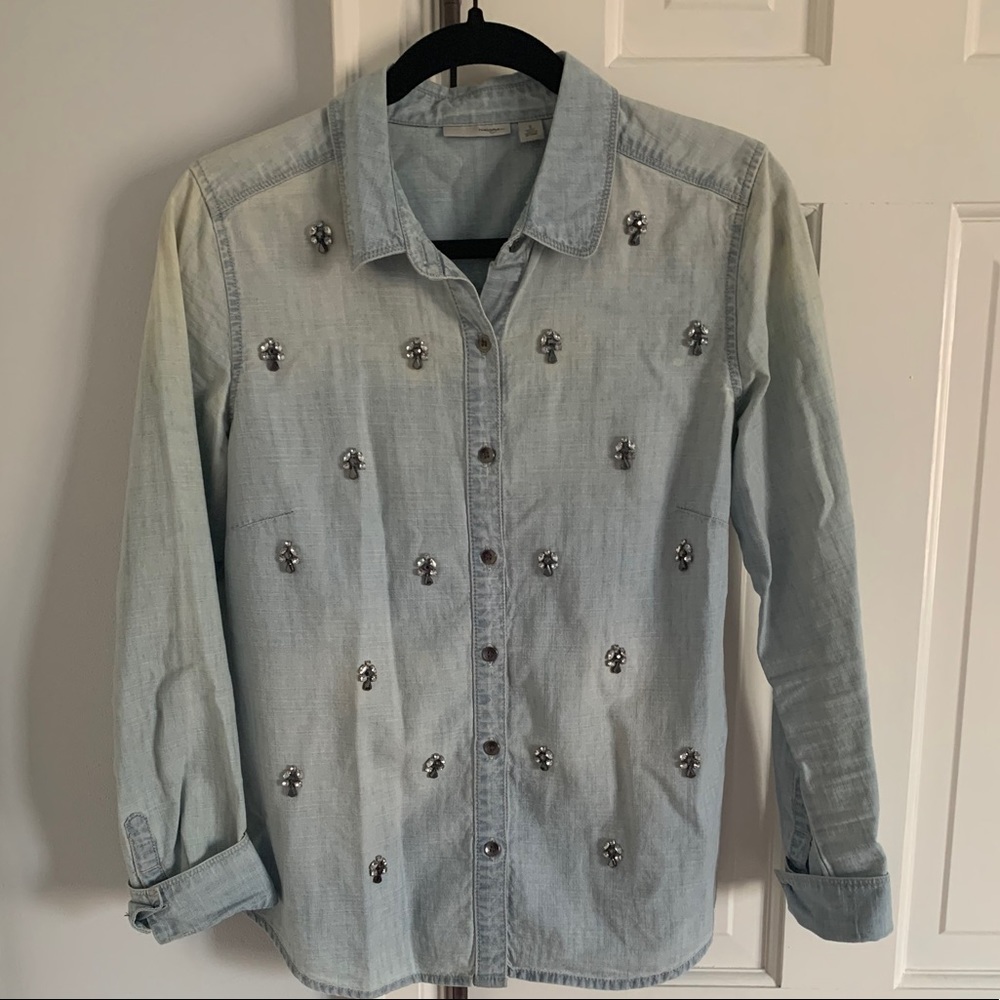 Halogen Denim Button Down Rhinestone Embellishment - image 1